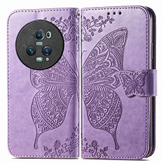 Funda de Cuero Cartera con Soporte Mariposa Carcasa para Huawei Honor Magic5 Pro 5G Purpura Claro