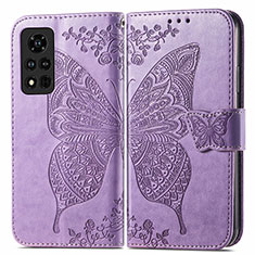 Funda de Cuero Cartera con Soporte Mariposa Carcasa para Huawei Honor V40 5G Purpura Claro