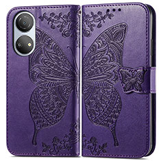 Funda de Cuero Cartera con Soporte Mariposa Carcasa para Huawei Honor X7 Morado