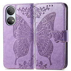 Funda de Cuero Cartera con Soporte Mariposa Carcasa para Huawei Honor X7 Purpura Claro