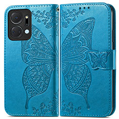 Funda de Cuero Cartera con Soporte Mariposa Carcasa para Huawei Honor X7a Azul