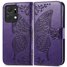 Funda de Cuero Cartera con Soporte Mariposa Carcasa para Huawei Honor X7a Morado