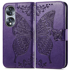 Funda de Cuero Cartera con Soporte Mariposa Carcasa para Huawei Honor X7b Morado