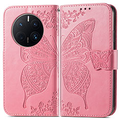 Funda de Cuero Cartera con Soporte Mariposa Carcasa para Huawei Mate 50 Pro Rosa Roja