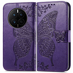 Funda de Cuero Cartera con Soporte Mariposa Carcasa para Huawei Mate 50E Morado