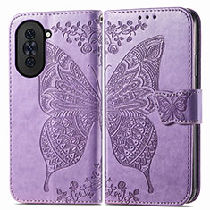 Funda de Cuero Cartera con Soporte Mariposa Carcasa para Huawei Nova 10 Purpura Claro