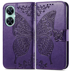 Funda de Cuero Cartera con Soporte Mariposa Carcasa para Huawei Nova 11i Morado