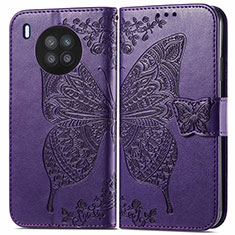 Funda de Cuero Cartera con Soporte Mariposa Carcasa para Huawei Nova 8i Morado