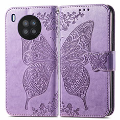 Funda de Cuero Cartera con Soporte Mariposa Carcasa para Huawei Nova 8i Purpura Claro