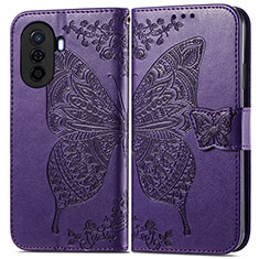 Funda de Cuero Cartera con Soporte Mariposa Carcasa para Huawei Nova Y70 Morado