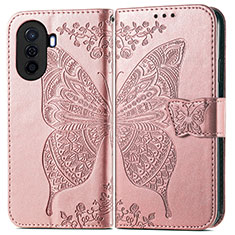 Funda de Cuero Cartera con Soporte Mariposa Carcasa para Huawei Nova Y70 Oro Rosa