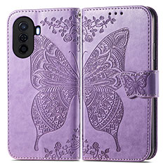 Funda de Cuero Cartera con Soporte Mariposa Carcasa para Huawei Nova Y70 Plus Purpura Claro