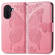 Funda de Cuero Cartera con Soporte Mariposa Carcasa para Huawei Nova Y70 Plus Rosa Roja