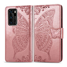 Funda de Cuero Cartera con Soporte Mariposa Carcasa para Huawei P40 Rosa