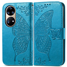 Funda de Cuero Cartera con Soporte Mariposa Carcasa para Huawei P50 Azul