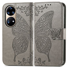 Funda de Cuero Cartera con Soporte Mariposa Carcasa para Huawei P50 Pro Gris