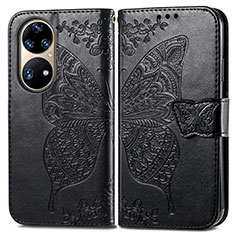 Funda de Cuero Cartera con Soporte Mariposa Carcasa para Huawei P50 Pro Negro