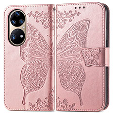 Funda de Cuero Cartera con Soporte Mariposa Carcasa para Huawei P50 Rosa