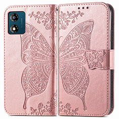 Funda de Cuero Cartera con Soporte Mariposa Carcasa para Motorola Moto E13 Oro Rosa