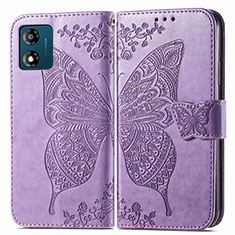 Funda de Cuero Cartera con Soporte Mariposa Carcasa para Motorola Moto E13 Purpura Claro