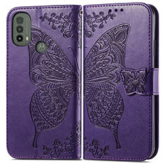 Funda de Cuero Cartera con Soporte Mariposa Carcasa para Motorola Moto E20 Morado