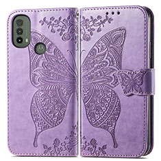 Funda de Cuero Cartera con Soporte Mariposa Carcasa para Motorola Moto E20 Purpura Claro