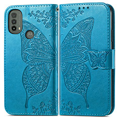 Funda de Cuero Cartera con Soporte Mariposa Carcasa para Motorola Moto E30 Azul