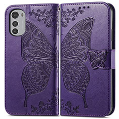 Funda de Cuero Cartera con Soporte Mariposa Carcasa para Motorola Moto E32 Morado