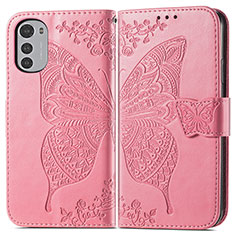 Funda de Cuero Cartera con Soporte Mariposa Carcasa para Motorola Moto E32 Rosa Roja