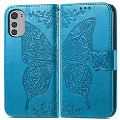 Funda de Cuero Cartera con Soporte Mariposa Carcasa para Motorola Moto E32s Azul