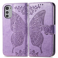 Funda de Cuero Cartera con Soporte Mariposa Carcasa para Motorola Moto E32s Purpura Claro