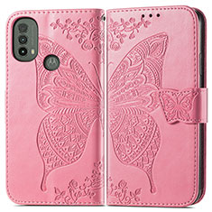 Funda de Cuero Cartera con Soporte Mariposa Carcasa para Motorola Moto E40 Rosa Roja