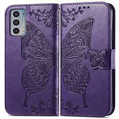 Funda de Cuero Cartera con Soporte Mariposa Carcasa para Motorola Moto Edge 20 5G Morado