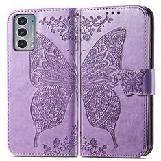 Funda de Cuero Cartera con Soporte Mariposa Carcasa para Motorola Moto Edge 20 5G Purpura Claro