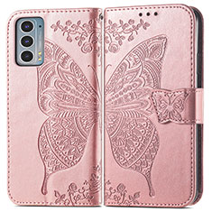 Funda de Cuero Cartera con Soporte Mariposa Carcasa para Motorola Moto Edge 20 5G Rosa