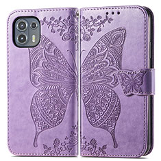 Funda de Cuero Cartera con Soporte Mariposa Carcasa para Motorola Moto Edge 20 Lite 5G Purpura Claro