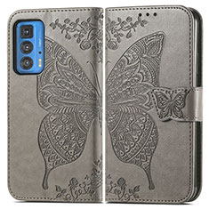 Funda de Cuero Cartera con Soporte Mariposa Carcasa para Motorola Moto Edge 20 Pro 5G Gris