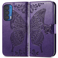 Funda de Cuero Cartera con Soporte Mariposa Carcasa para Motorola Moto Edge (2021) 5G Morado