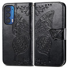 Funda de Cuero Cartera con Soporte Mariposa Carcasa para Motorola Moto Edge (2021) 5G Negro