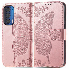 Funda de Cuero Cartera con Soporte Mariposa Carcasa para Motorola Moto Edge (2021) 5G Rosa