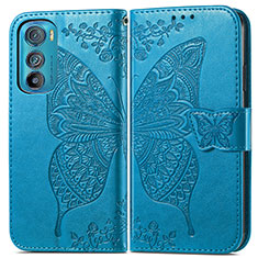 Funda de Cuero Cartera con Soporte Mariposa Carcasa para Motorola Moto Edge 30 5G Azul