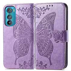 Funda de Cuero Cartera con Soporte Mariposa Carcasa para Motorola Moto Edge 30 5G Purpura Claro