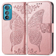 Funda de Cuero Cartera con Soporte Mariposa Carcasa para Motorola Moto Edge 30 5G Rosa