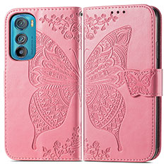 Funda de Cuero Cartera con Soporte Mariposa Carcasa para Motorola Moto Edge 30 5G Rosa Roja