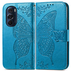 Funda de Cuero Cartera con Soporte Mariposa Carcasa para Motorola Moto Edge 30 Pro 5G Azul