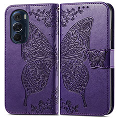 Funda de Cuero Cartera con Soporte Mariposa Carcasa para Motorola Moto Edge 30 Pro 5G Morado