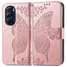 Funda de Cuero Cartera con Soporte Mariposa Carcasa para Motorola Moto Edge 30 Pro 5G Rosa