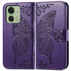 Funda de Cuero Cartera con Soporte Mariposa Carcasa para Motorola Moto Edge 40 5G Morado