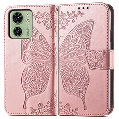 Funda de Cuero Cartera con Soporte Mariposa Carcasa para Motorola Moto Edge 40 5G Oro Rosa