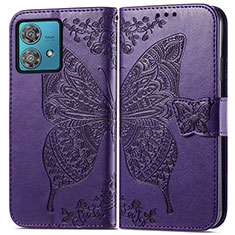 Funda de Cuero Cartera con Soporte Mariposa Carcasa para Motorola Moto Edge 40 Neo 5G Morado